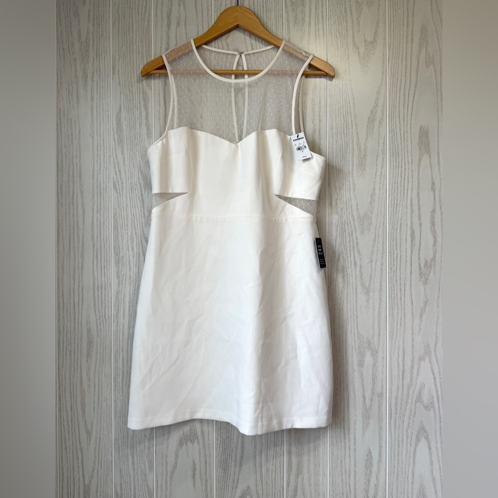 Express Dress Ivory Neck Cut Out Lace, Mini  Dress,Sleeveless Size 12 NWT